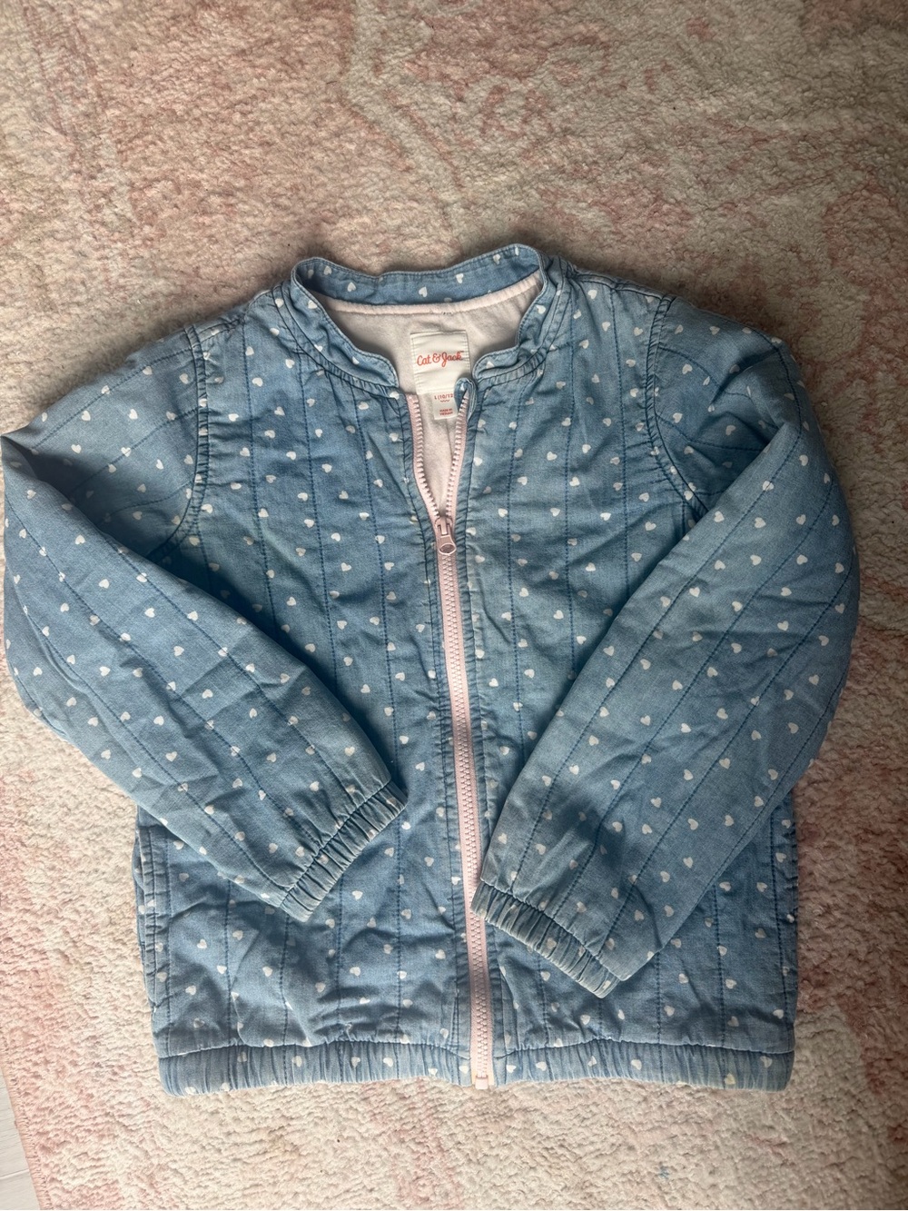 Cat & Jack Light Blue Quilted Jacket with White Hearts